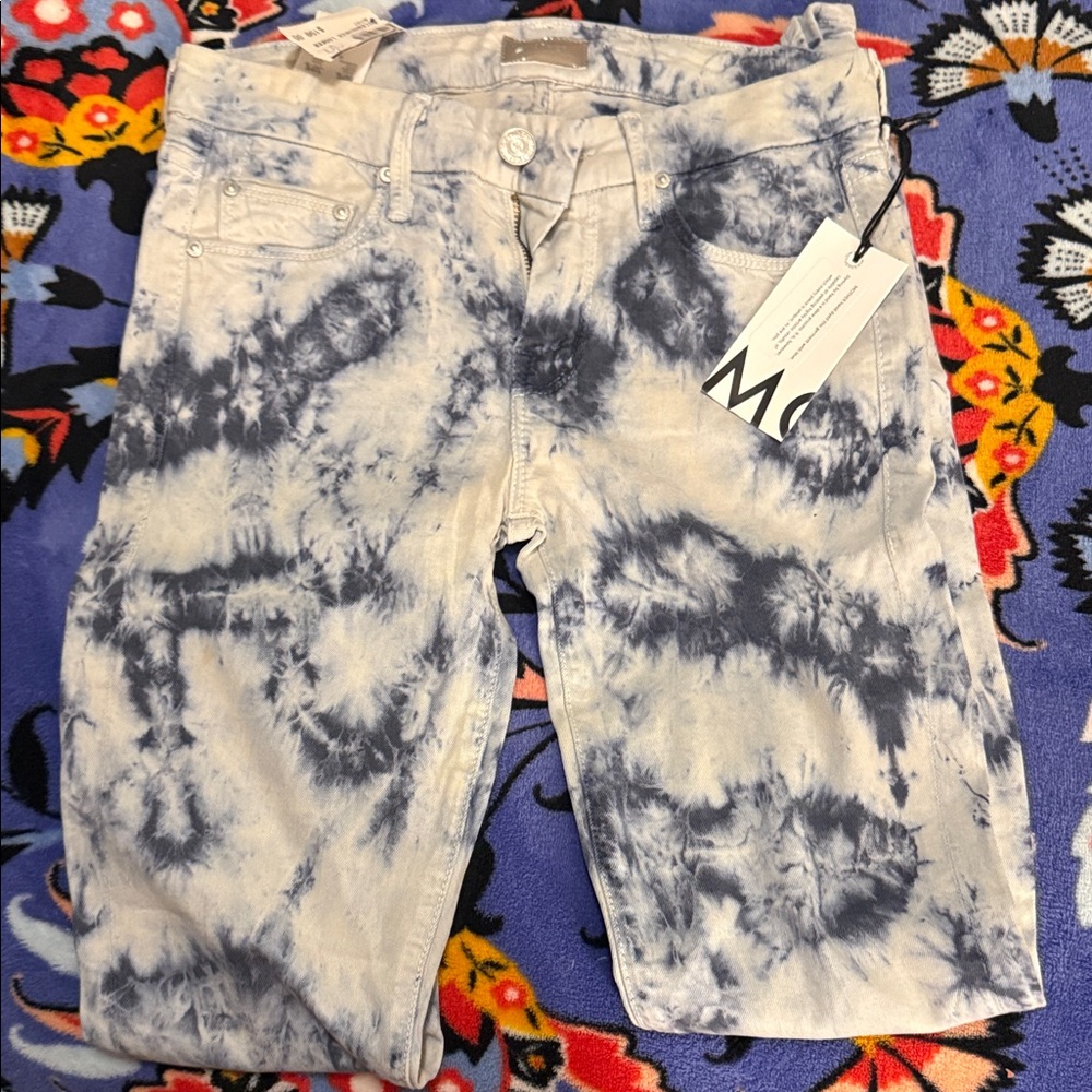 MOTHER Tie-Dye Skinny Jeans - Blue and White